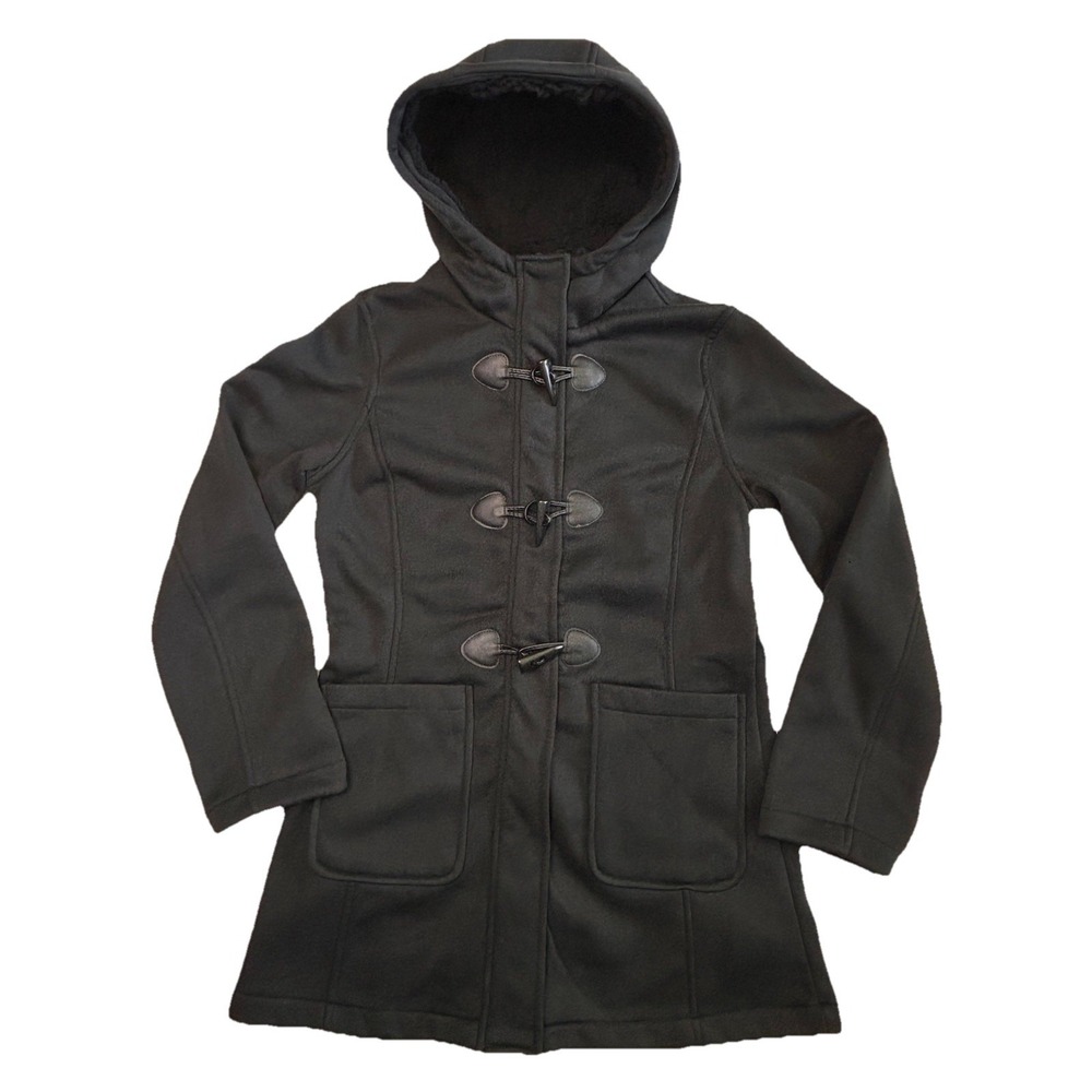 Big Chill Toggle Duffle Coat Womens‎ Small Black Hooded Fleece Lined Jacket